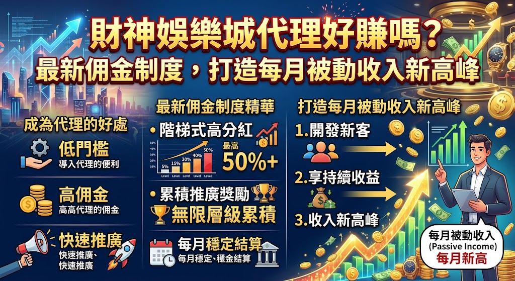財神娛樂城代理好賺嗎? 最新佣金制度,打造每月被動收入新高峰
